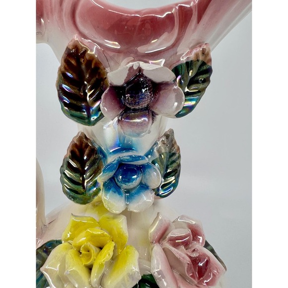 Vintage Ceramic Pitcher Vase Luster Ware Flowers Glazed Footed - Picture 8 of 12